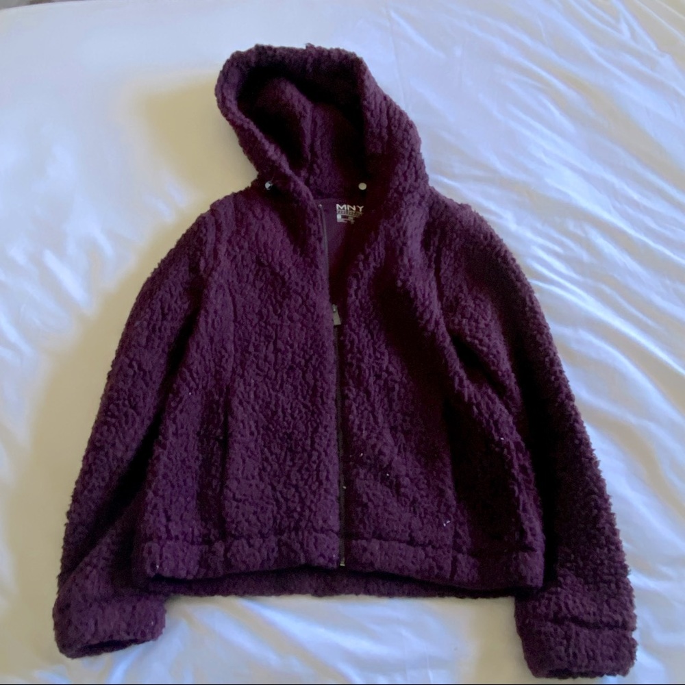 Fuzzy soft Hooded zip up teddy jacket